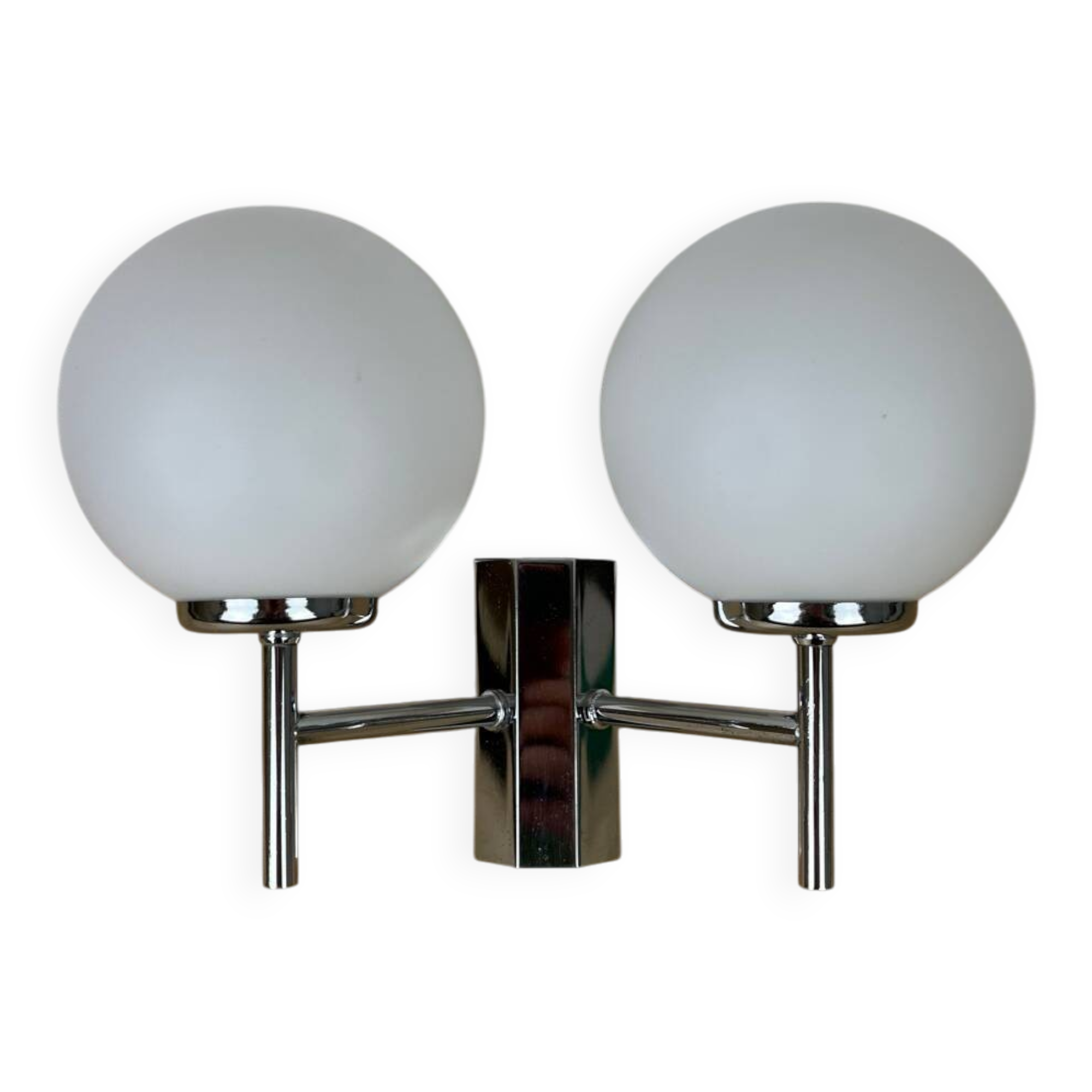 Opaline and chrome globe wall light from the 1970s