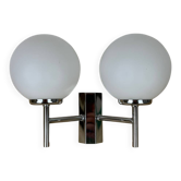 Opaline and chrome globe wall light from the 1970s