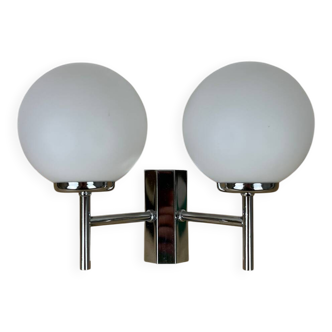 Opaline and chrome globe wall light from the 1970s
