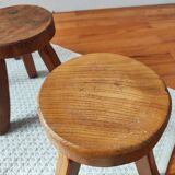 3 wooden tripod stools