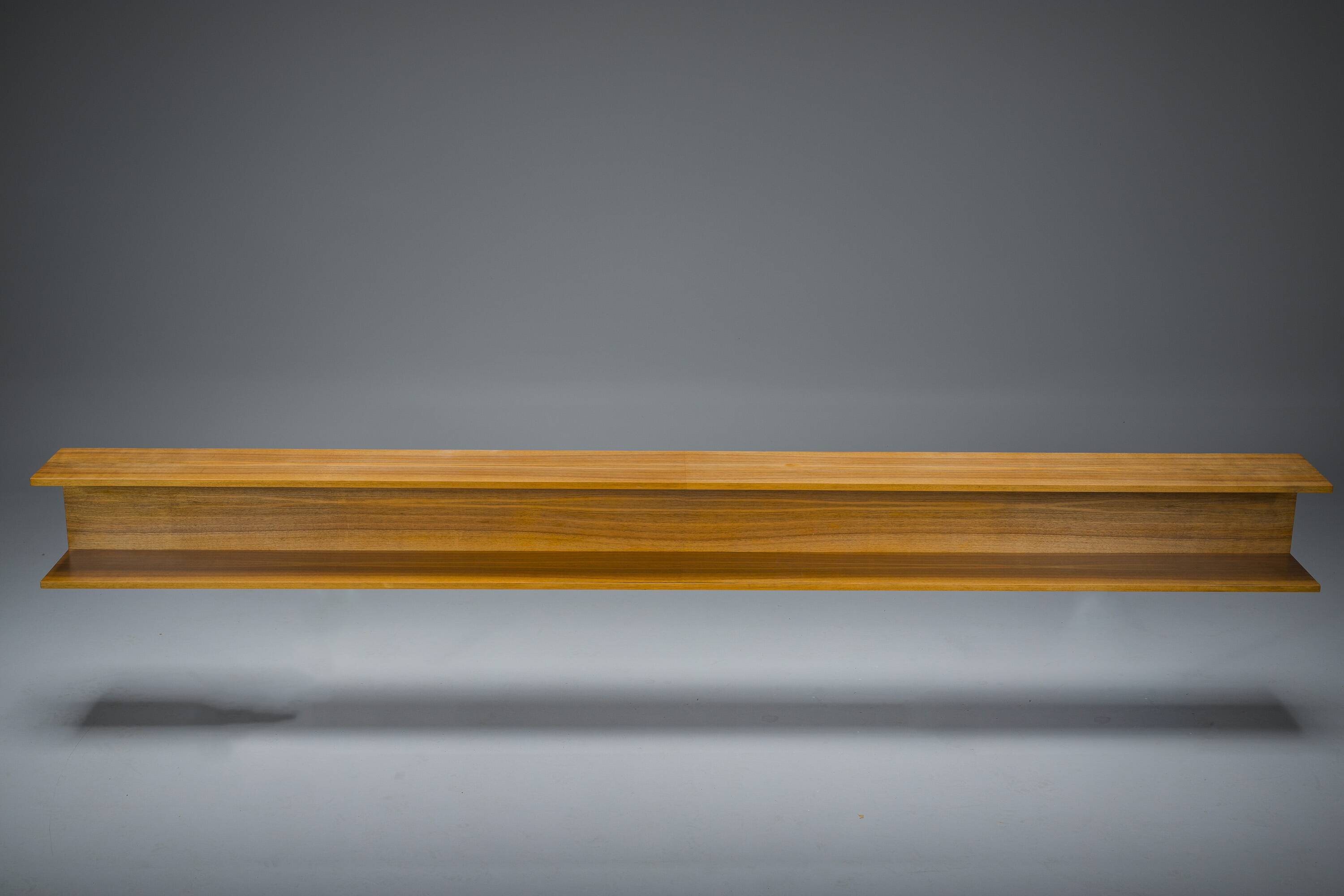 Large Minimalist Teak & Walnut Wall Unit, 1970s