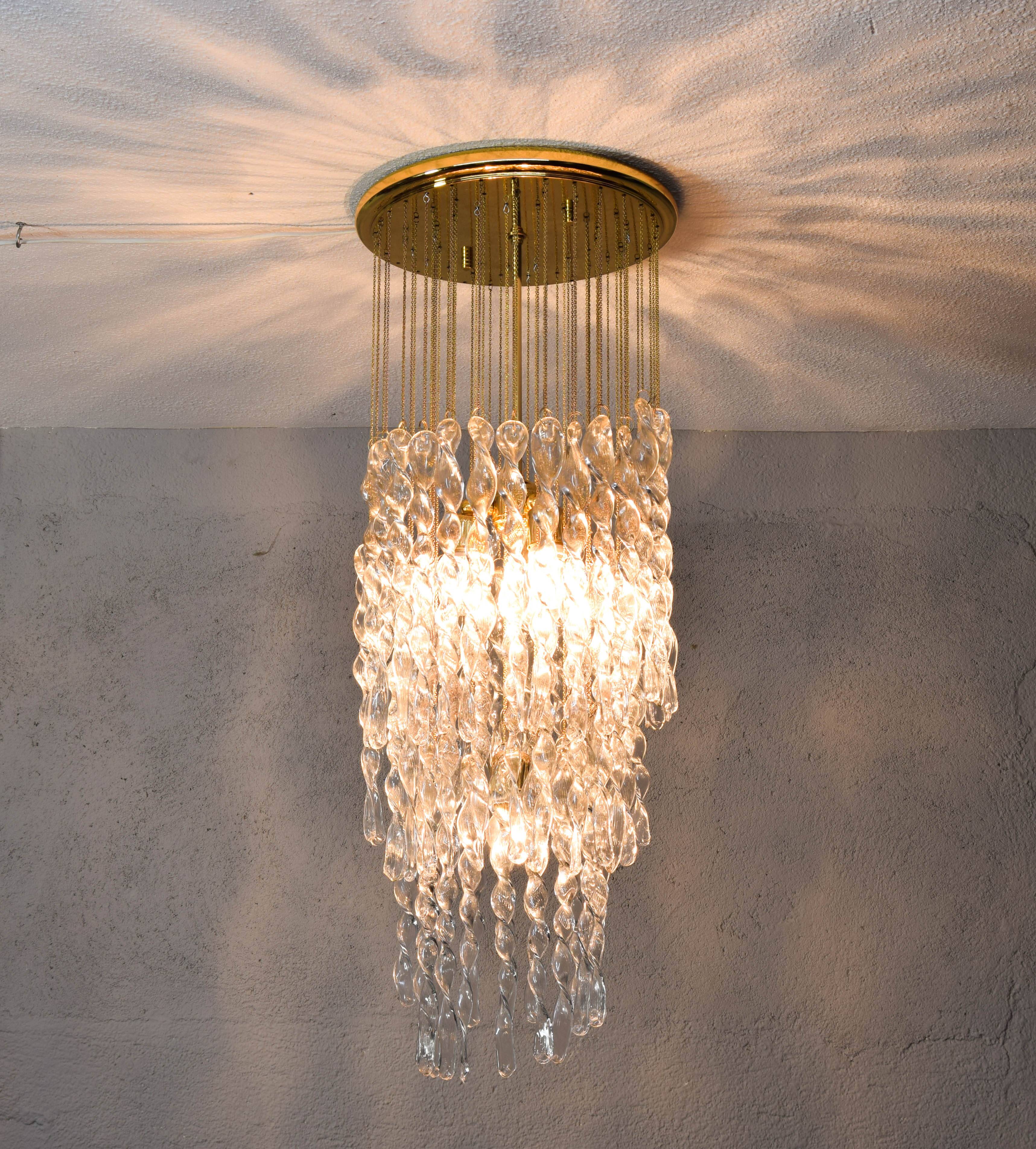 Murano glass and brass spiral chandelier, Italy, 1970s