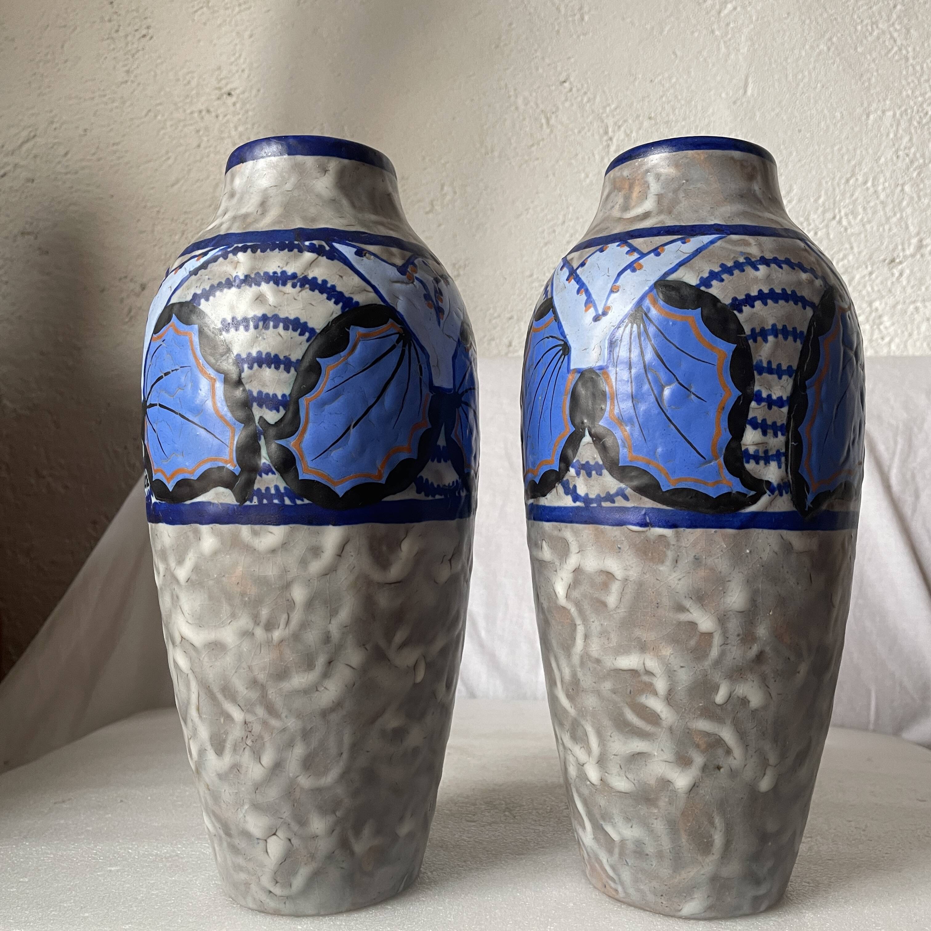 Pair of Papillon vases by Louis Dage art deco