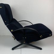Midcentury dark navy blue Italian lounge chair by Osvaldo Borsani for Tecno, 1950s