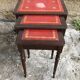 Series 3 Tables Trundles Wood Bent Feet + Top Embossed Leather Vintage Red