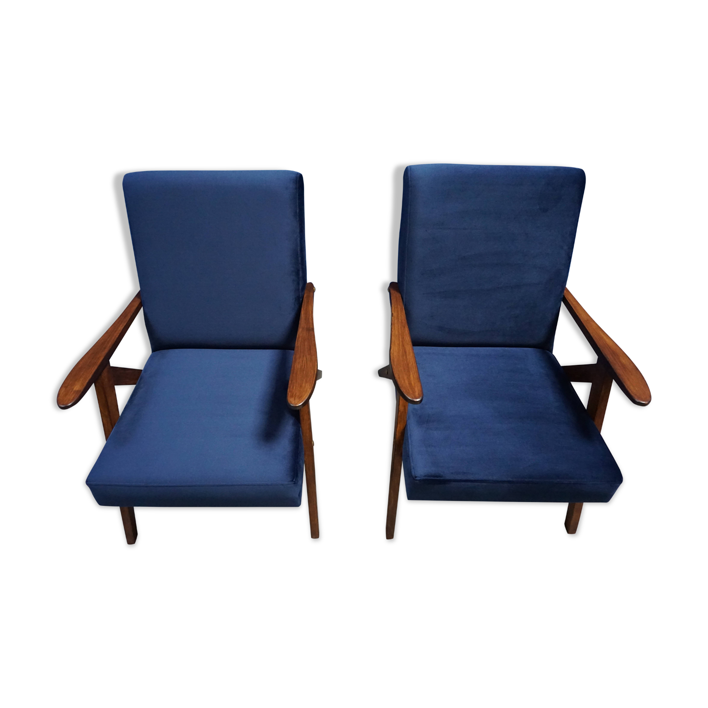 Mid century modern easy chairs from 1960's in navy blue velvet, set of 2