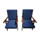 Mid century modern easy chairs from 1960's in navy blue velvet, set of 2