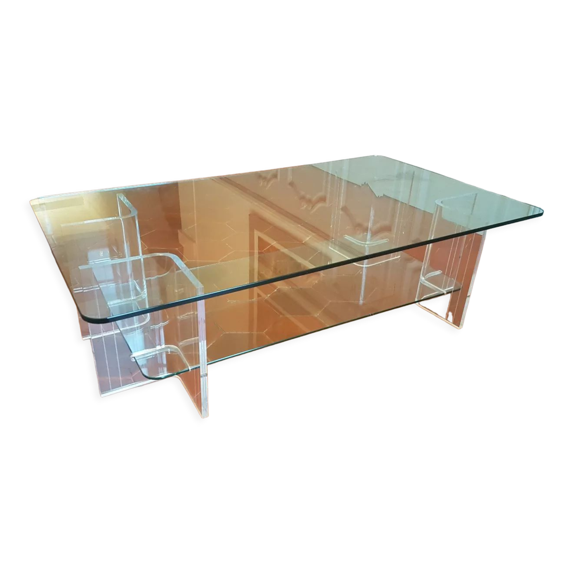 Large glass and plexi table 70s