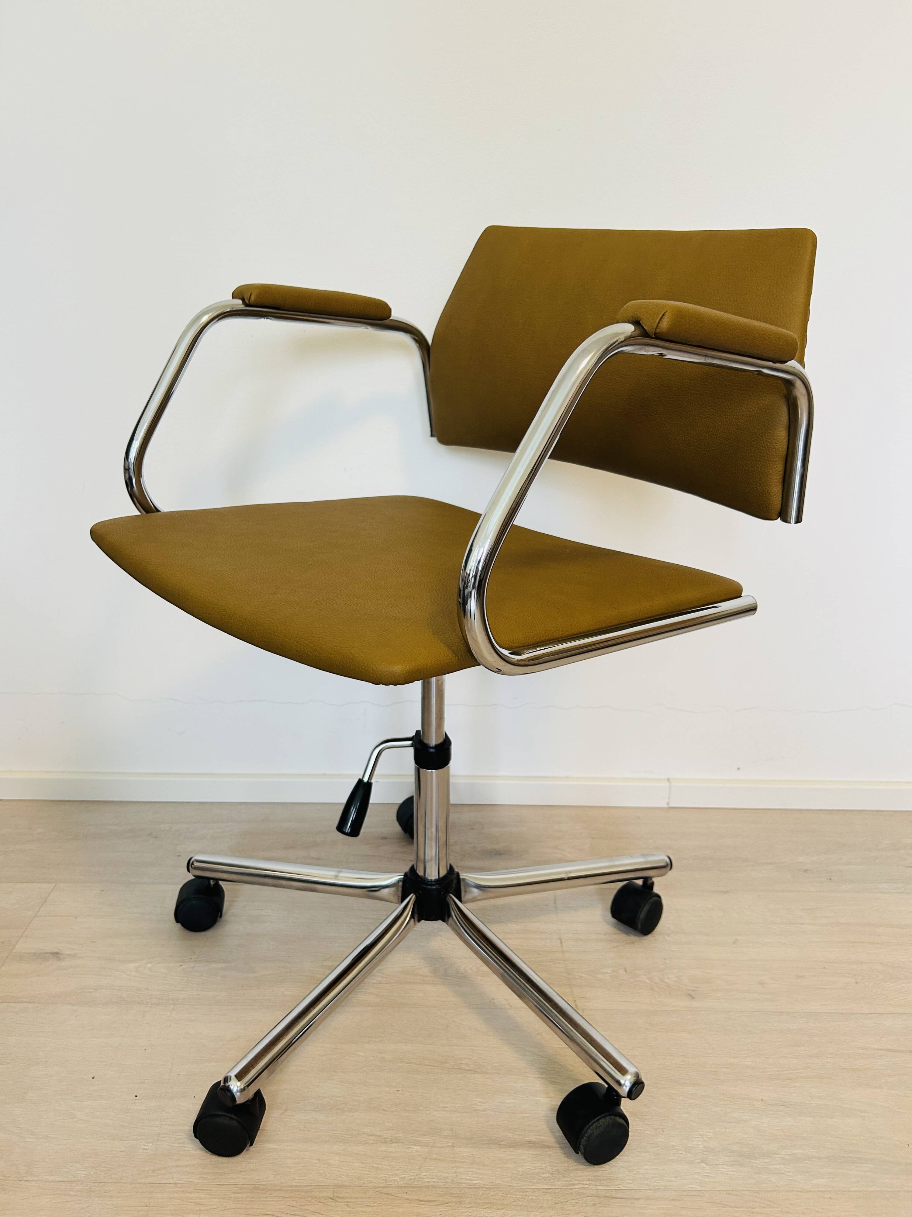 Vintage Mustard Office Arm Chair on Chrome Base from Kovona Model K-380