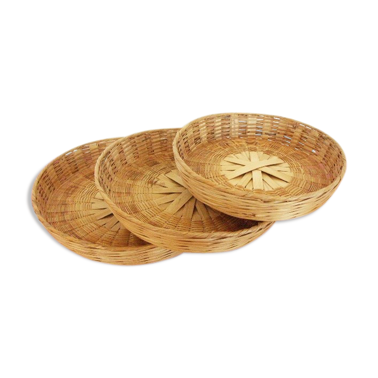 Lot 3 baskets gigogne in vintage rattan 70s/80s