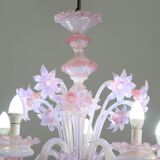 Extraordinary Murano Glass Chandelier adorned with Pink Flowers