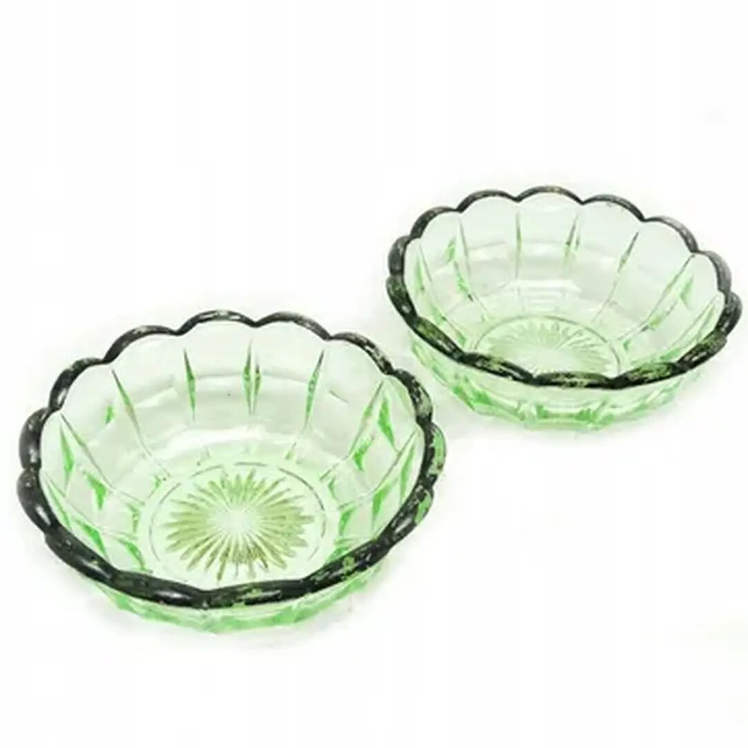 Paire de coupes à dessert Art Déco, verre uranium, Verrerie Niemen, Pologne, années 1930