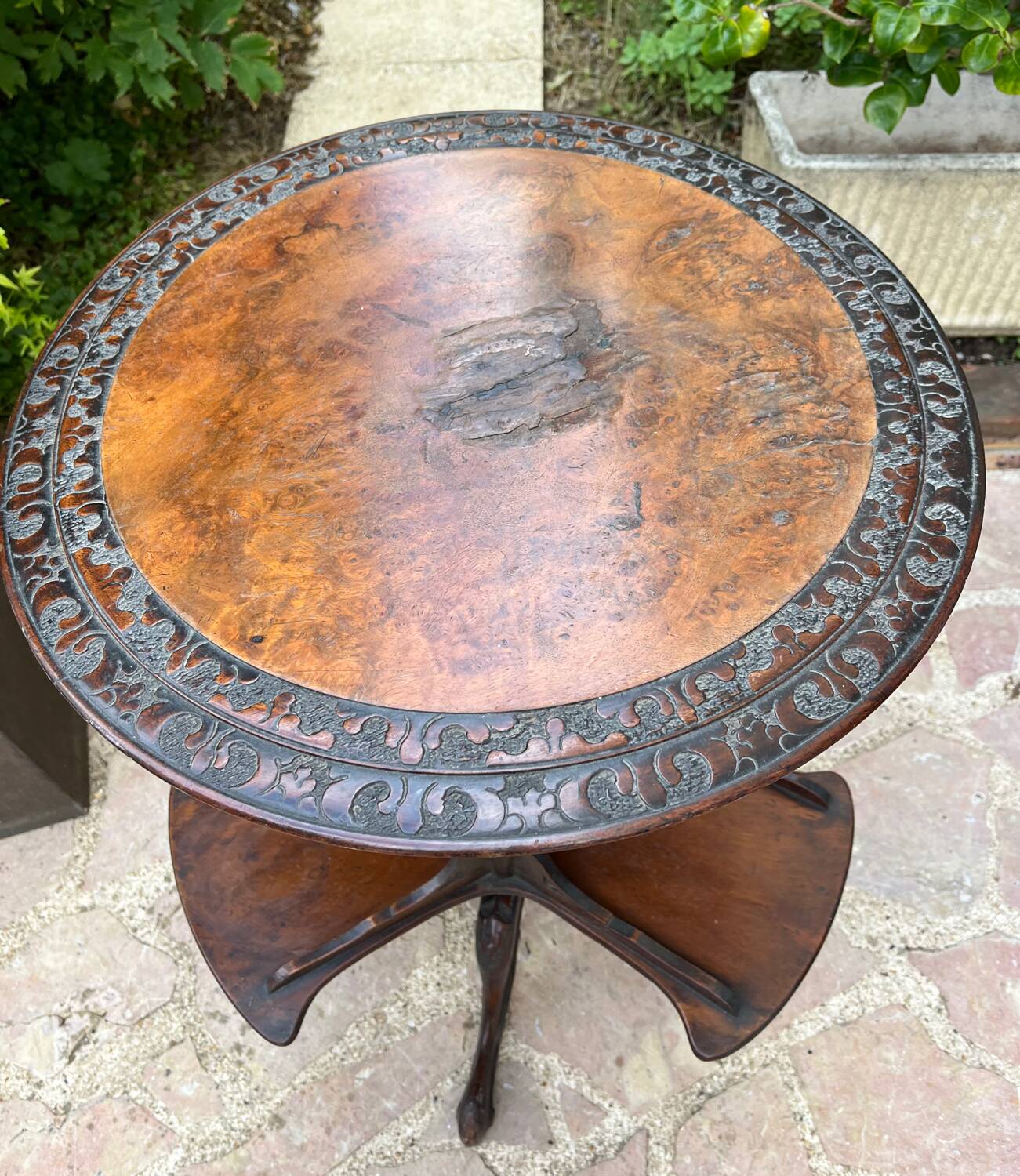 Old pedestal table with rotating trays