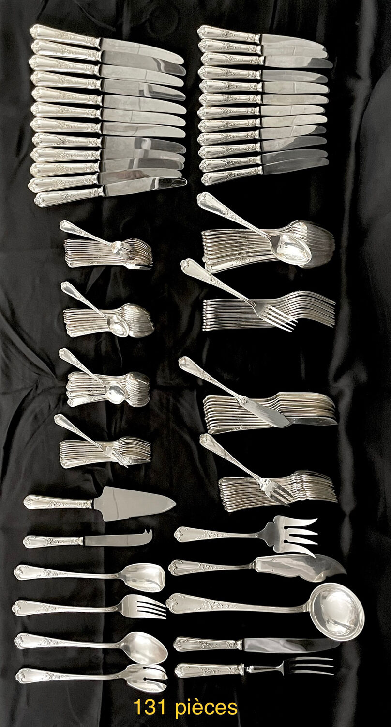 Ercuis cutlery set 131 pieces in metal Louis XV style, rocaille