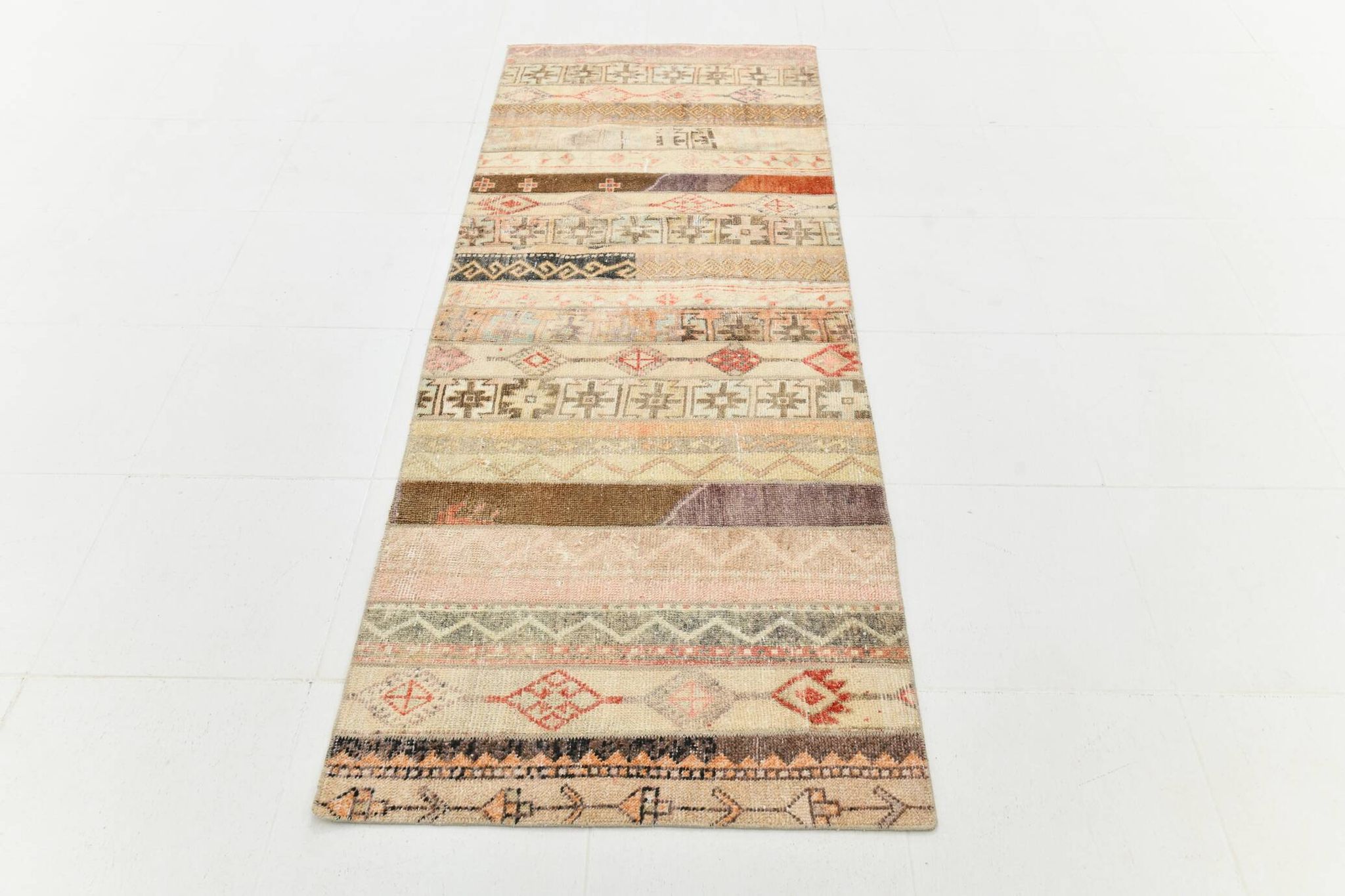 Tapis de couloir turc vintage beige crème, 80 x 224 cm
