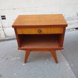 Wooden bedside table, compass legs, 1950