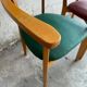 Ensemble de 6 chaises en forme de cœur de René-Jean Caillette, en bois courbé avec revêtement vert et bordeaux