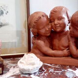 Bust trio of children terracotta of Sorgel