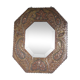 Antique bevelled artisanal mirror in repoussé copper - 54x45cm