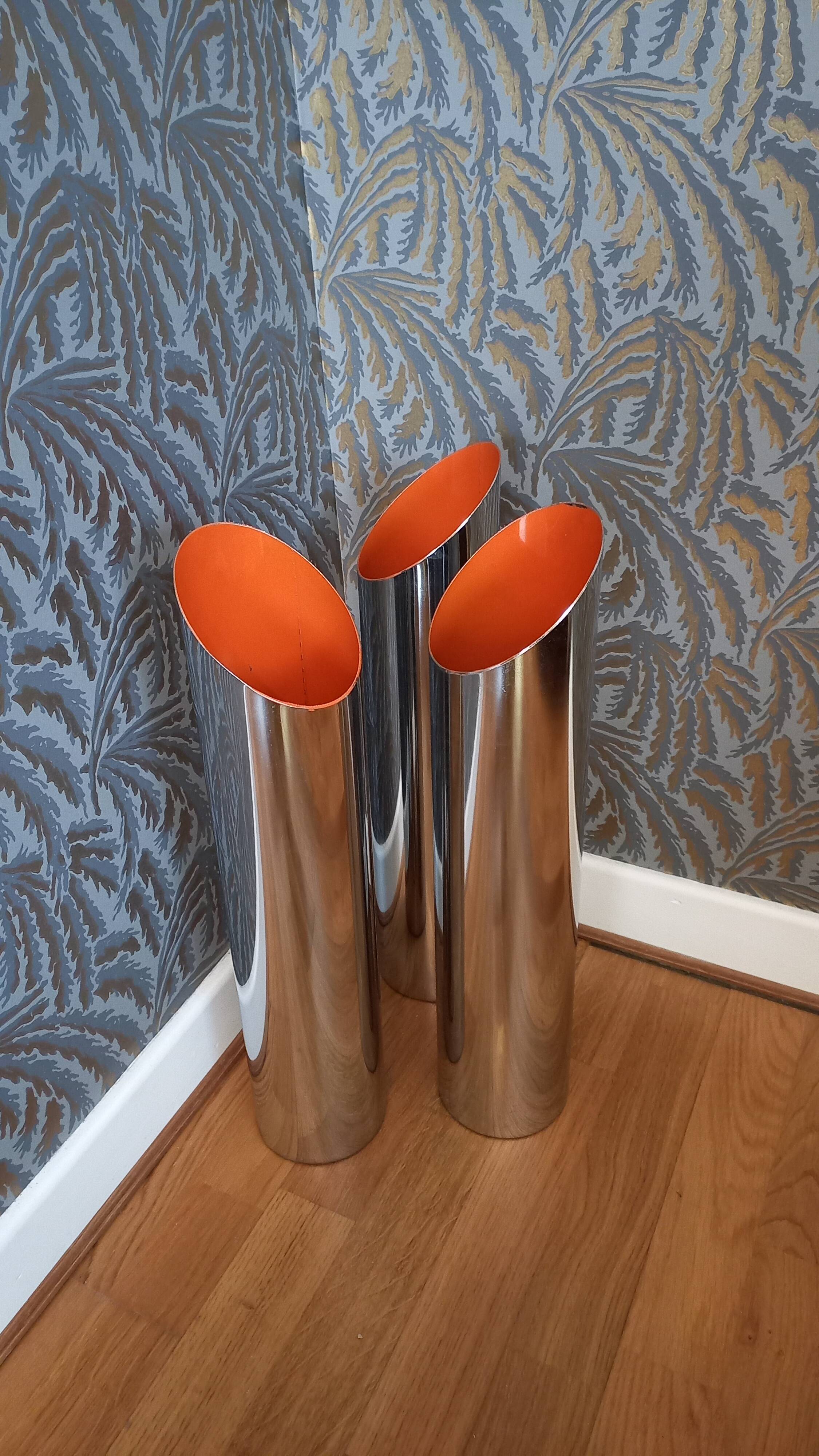 Vintage 70s Cylindrical Chrome Umbrella Stand