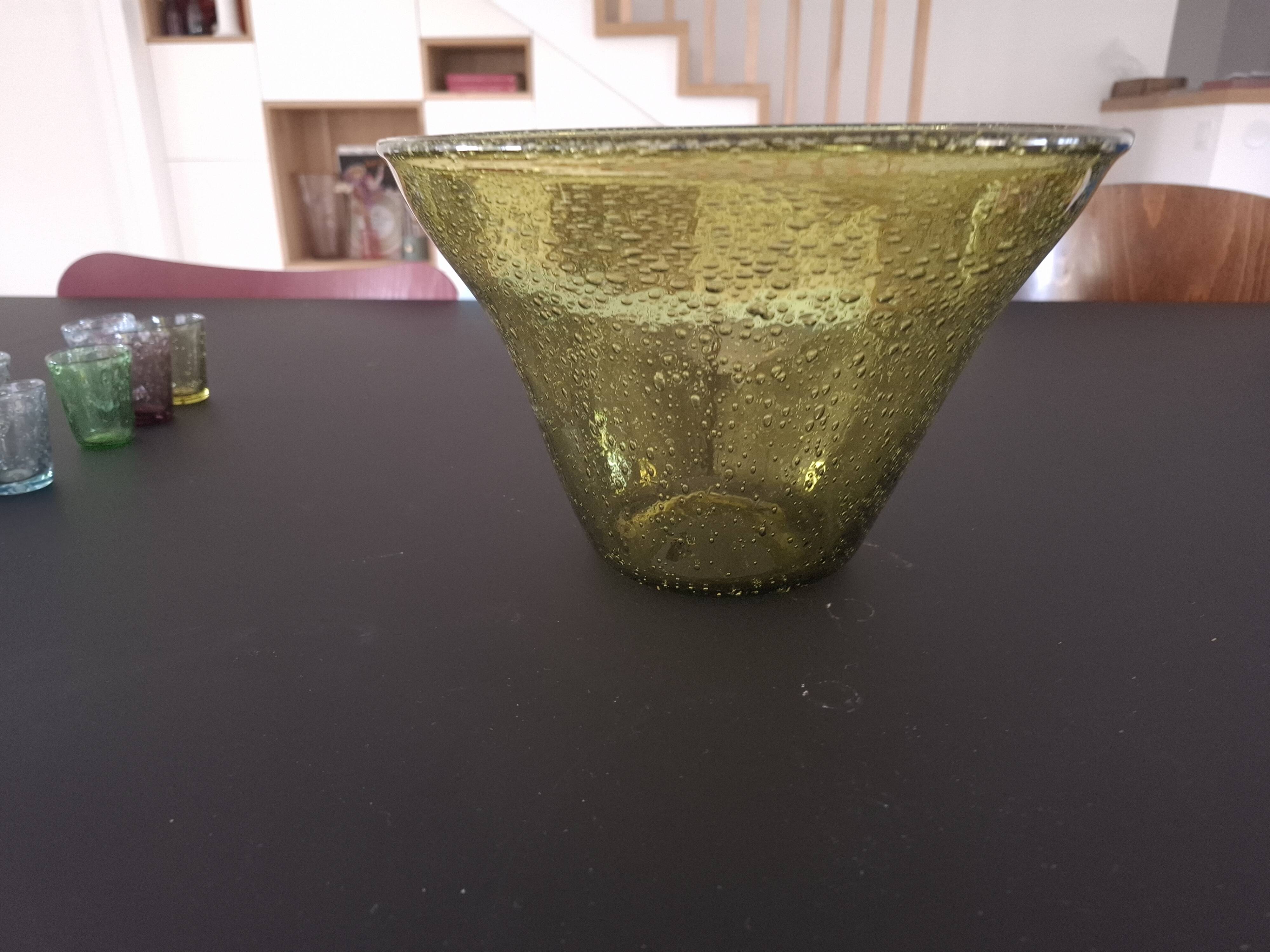 Large blown biot glass salad bowl