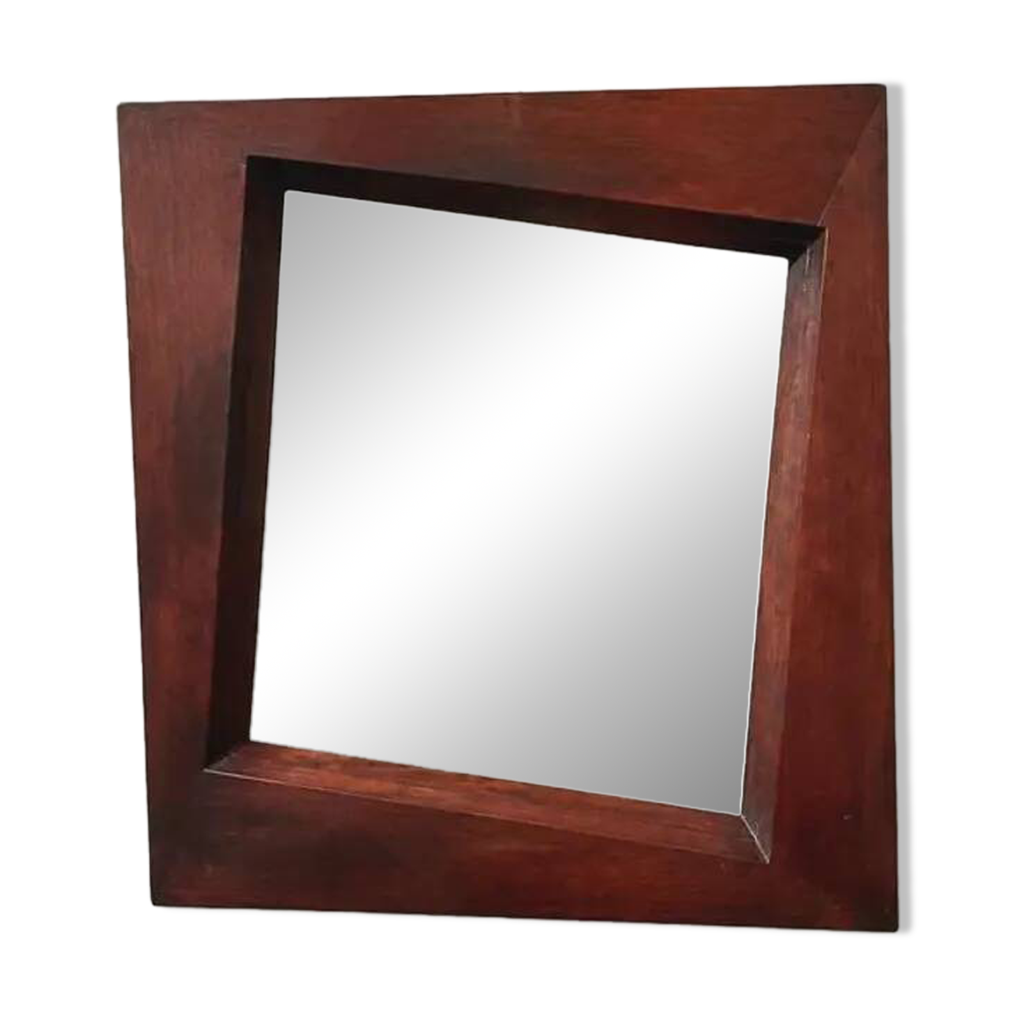 Grand miroir mural en bois exotique massif