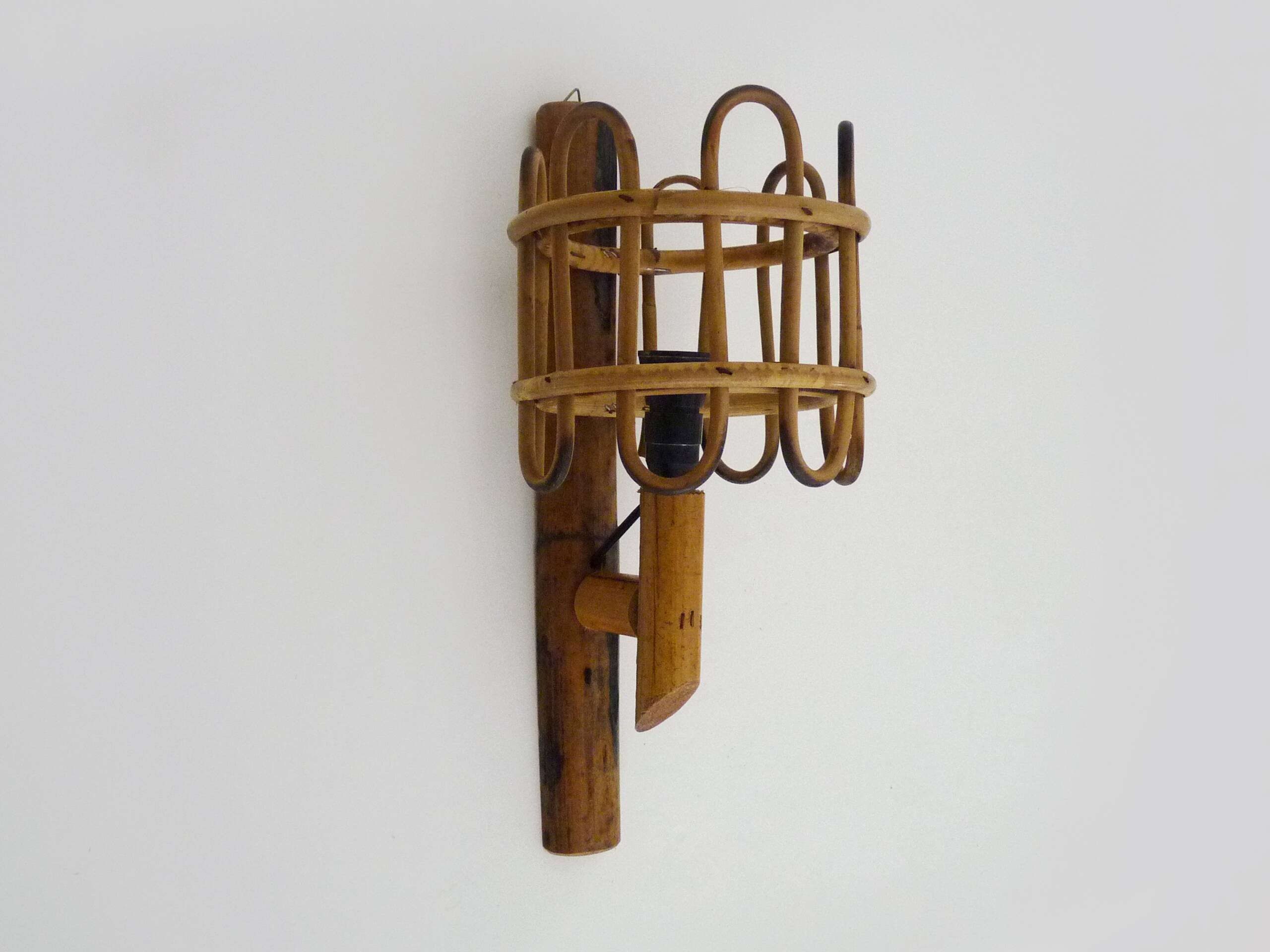 Rattan bamboo lantern wall light. 1950s-1960s
