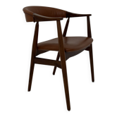 Fauteuil en Teck et Cuir Marron par Th. Harlev pour Farstrup Møbler, années 1960