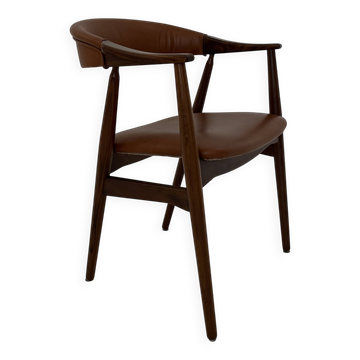 Fauteuil en Teck et Cuir Marron par Th. Harlev pour Farstrup Møbler, années 1960