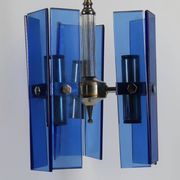 Vintage Italian pendant light in blue glass, Fontana Arte style, 1970s