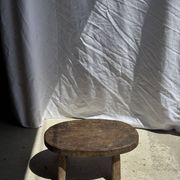 Small stool or small oval side table in solid teak wabi-sabi H24 53