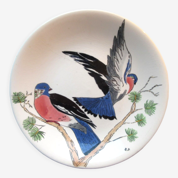 Assiette modèle gibier signée gien, les oiseaux de chasse, les palombes