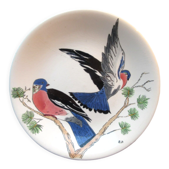 Assiette modèle gibier signée gien, les oiseaux de chasse, les palombes