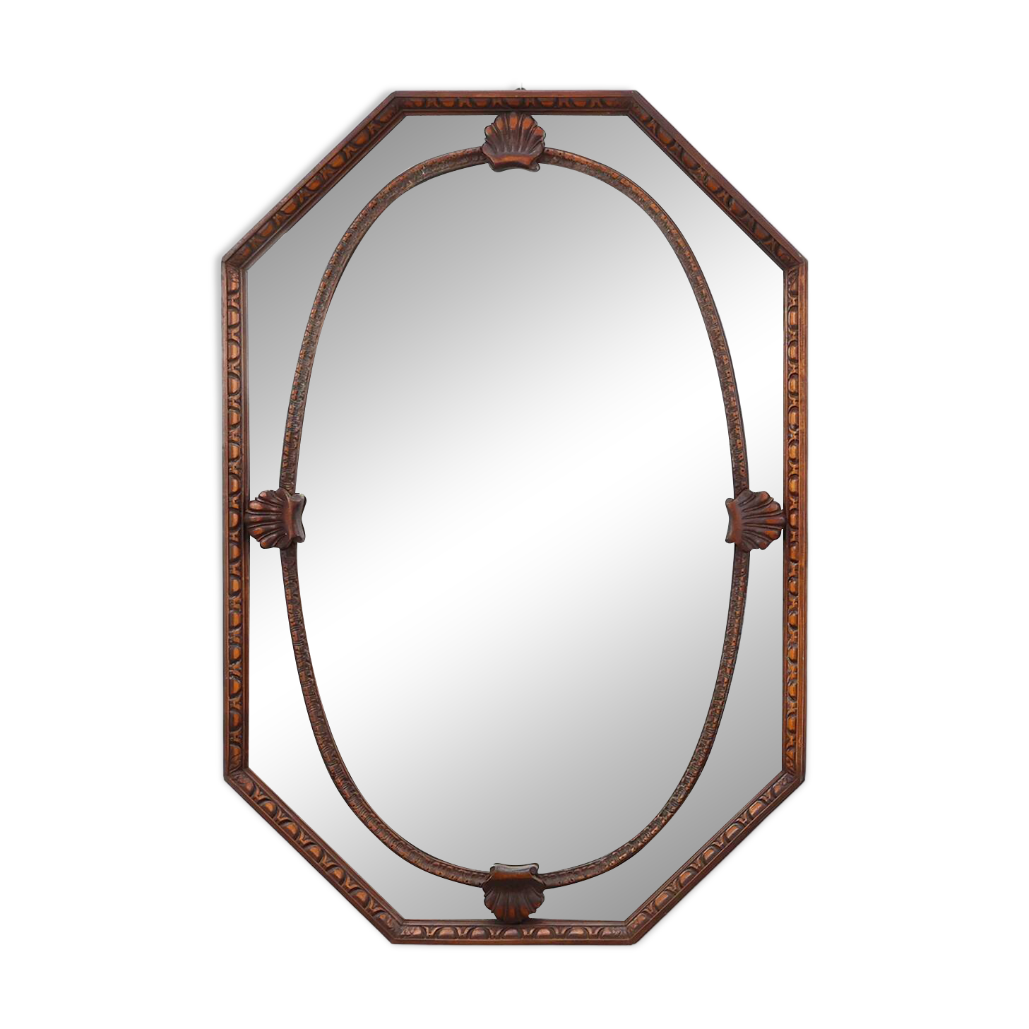Art Deco octagonal wooden mirror, France ca. 1920