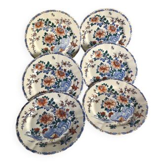 6 anciennes assiettes de table Gien coq et pivoines 1938/1960