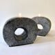 Pair of terracotta candle holders with anthracite finish, 1980s.