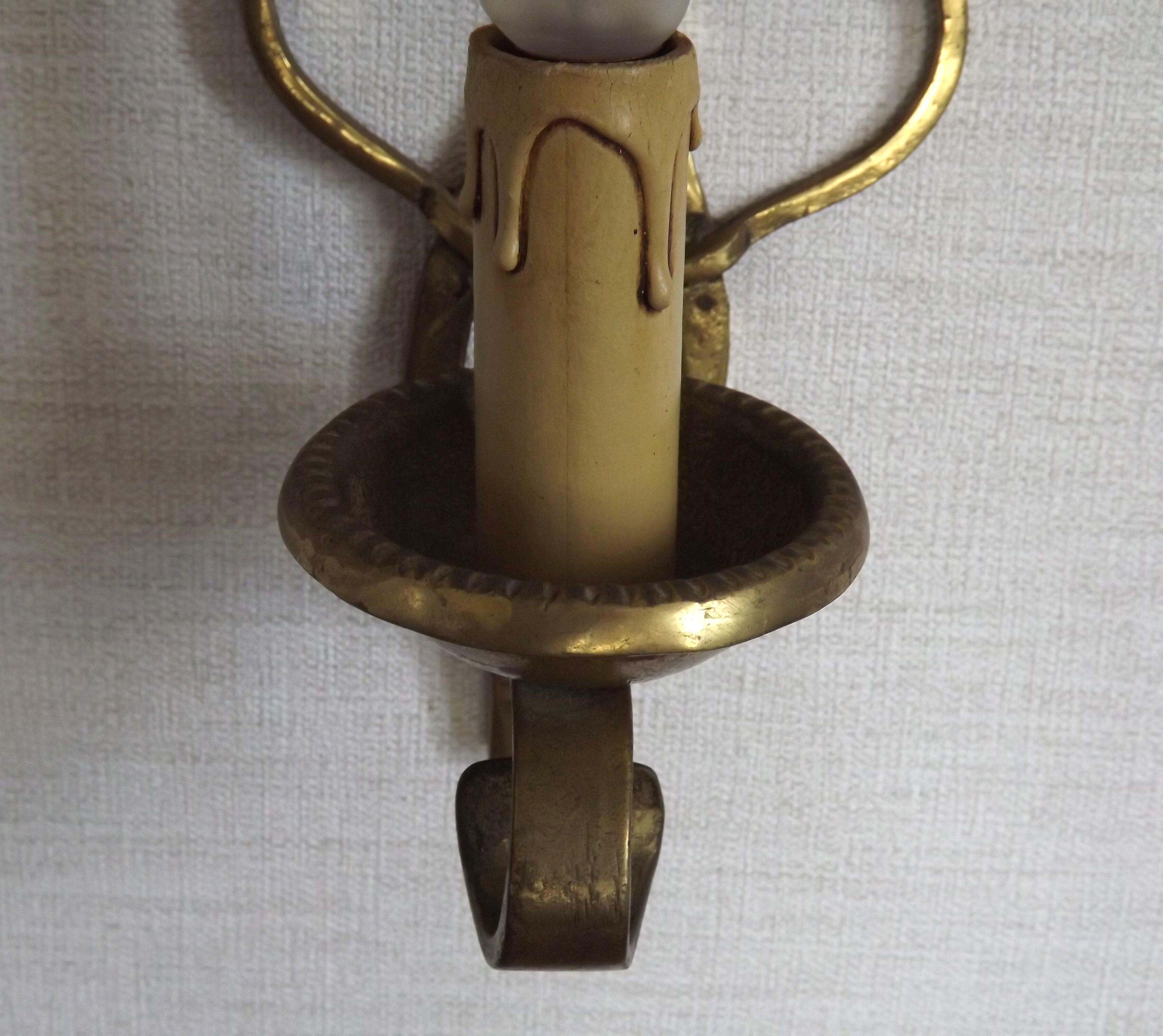 French Vintage Brass Hand Made Single Wall Light Scrolled Open Backplate