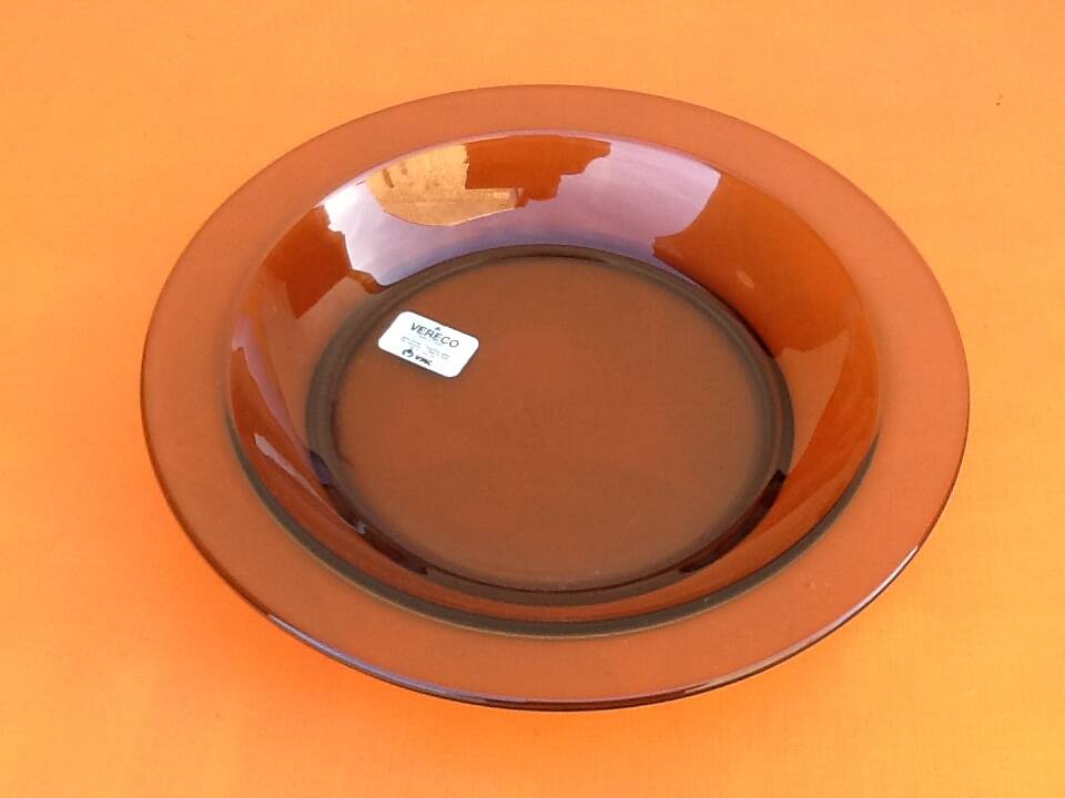 1970s Serving dish Tempered glass smoked brown color Vereco Made in France