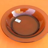 1970s Serving dish Tempered glass smoked brown color Vereco Made in France