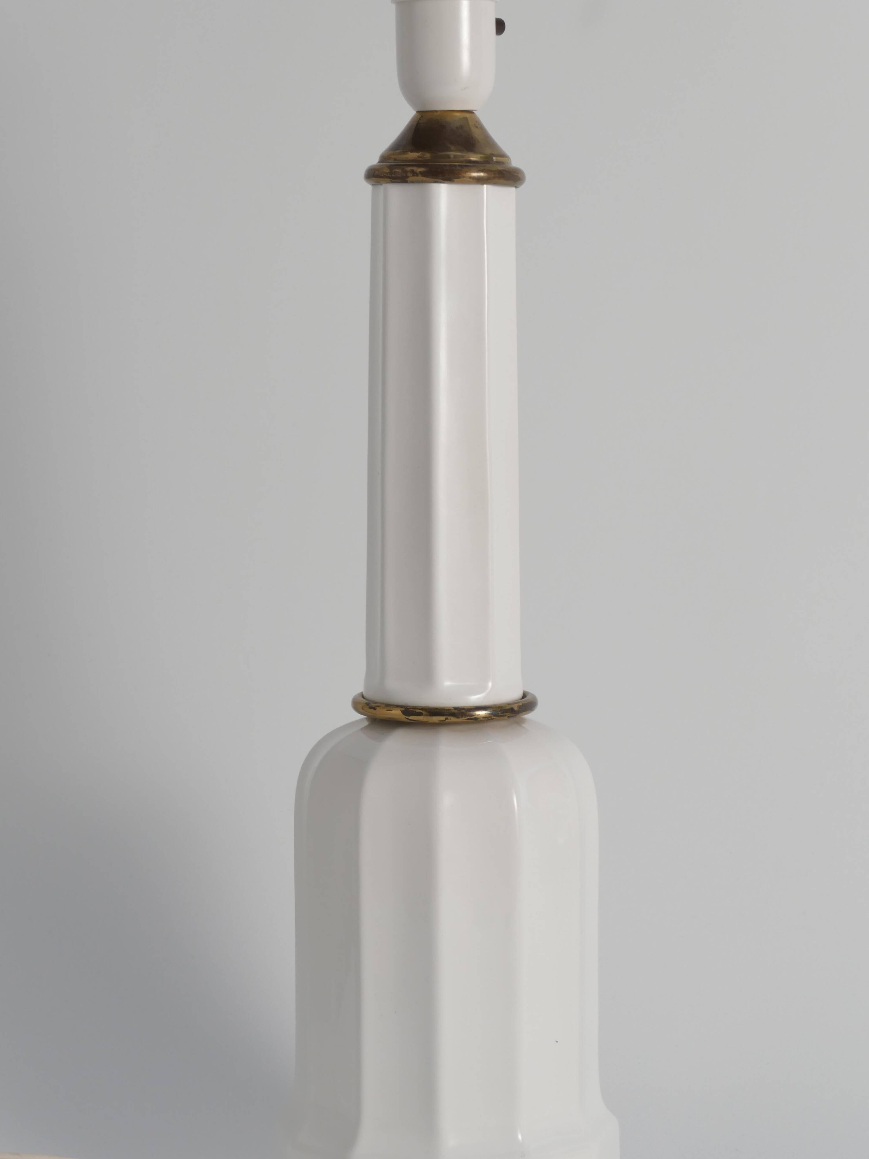 White Opaline Glass & Brass Heiberg Table Lamp, Denmark, Mid-19th century