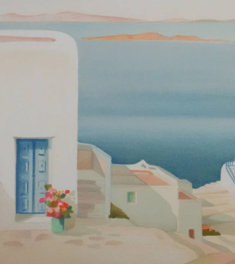 Janick lederle: on the greek island, original signed lithograph