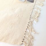 1980s handwoven cotton rug with a cat and flower pattern