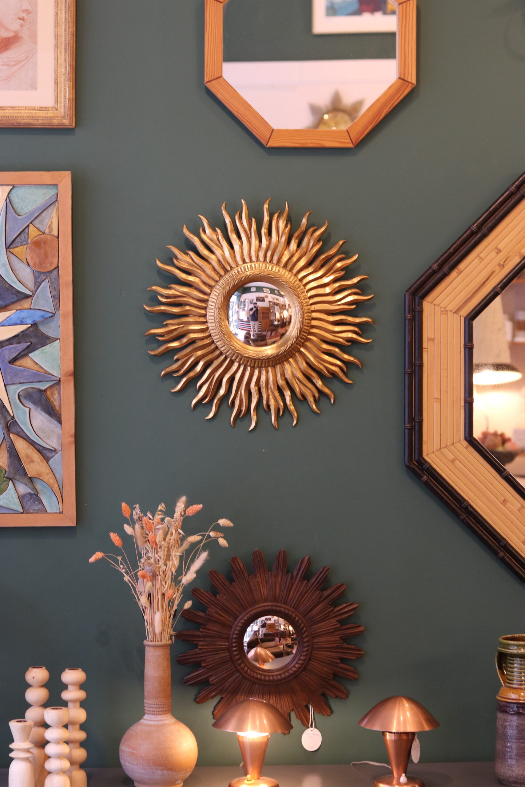 Vintage sun mirror with witch's eye mirror