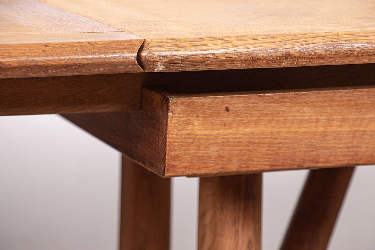 Large extendable dining table, 320 cm, in oak, Guillerme and Chambron.