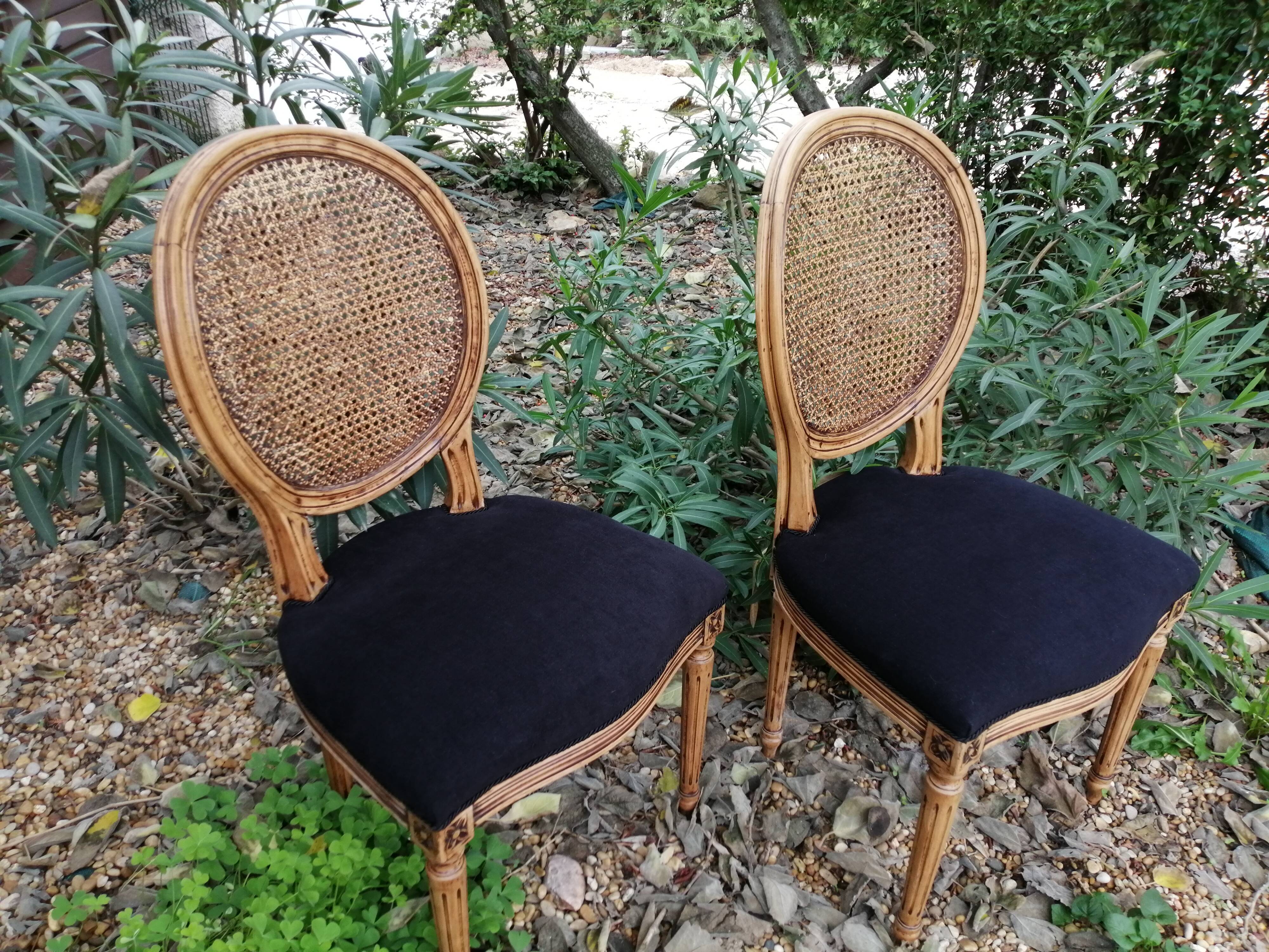 Medallion chairs back black cane