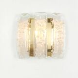 Pair of wall sconces in brass or ice glass by Doria, Germany, 1960s.