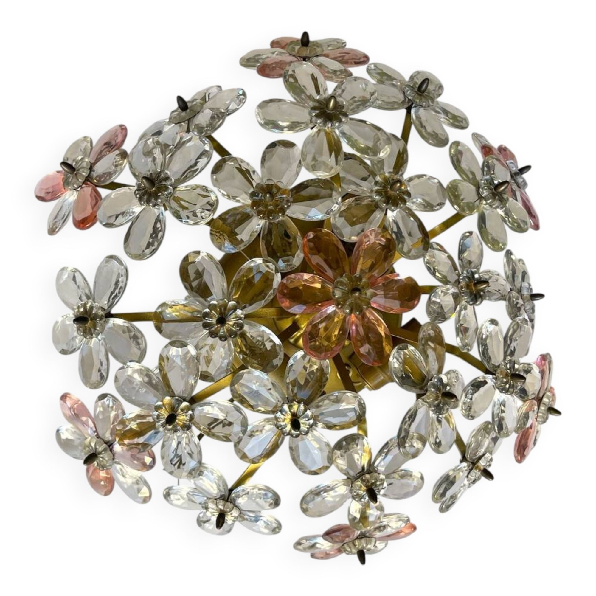Plafonnier en verre de Murano à motif floral rose des années 1970