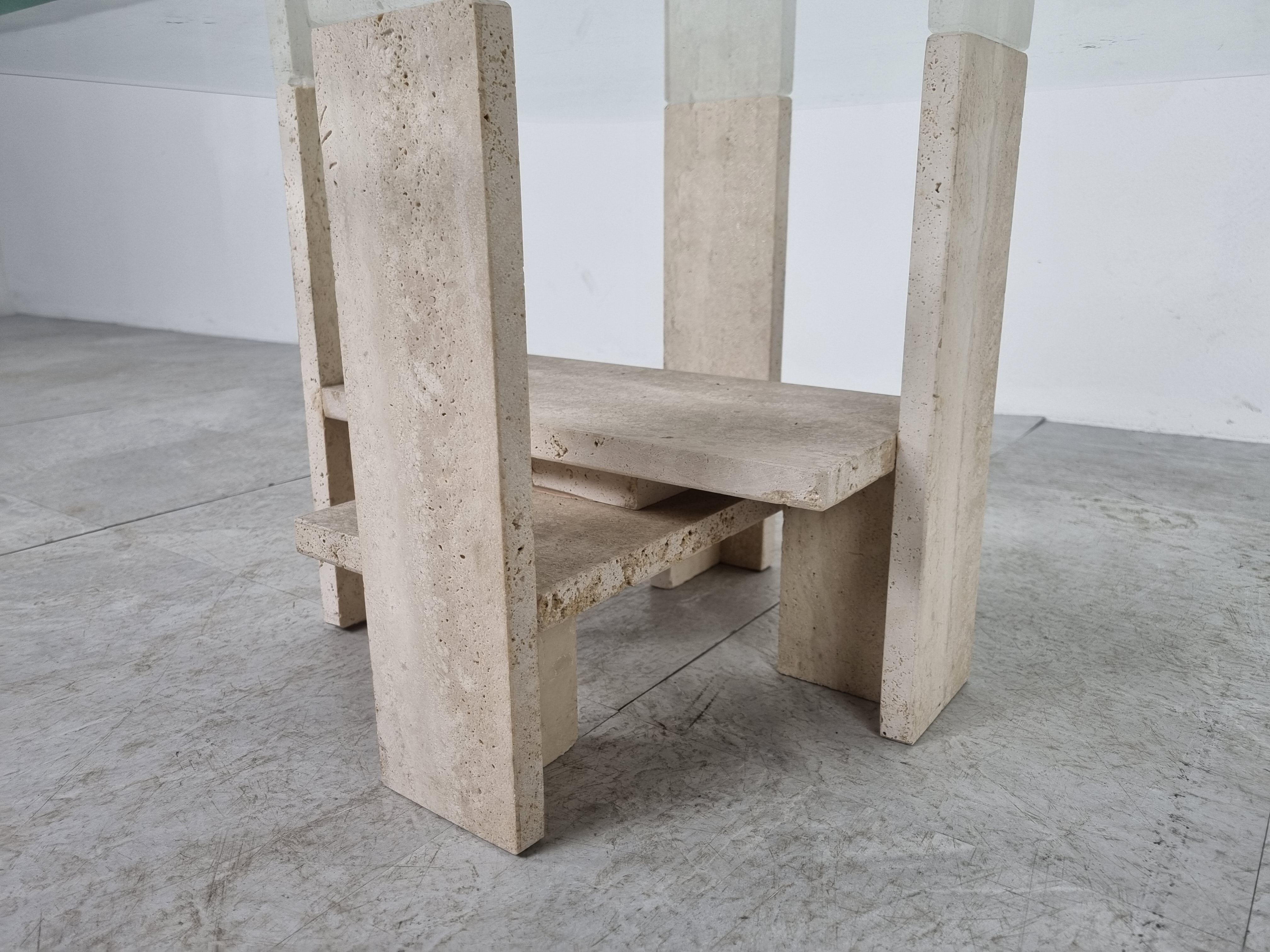 Pair of vintage travertine side tables by Willy Ballez, 1970s