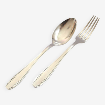 Vintage gulden cutlery in silver metal - fork + modernist spoon 1940/1950