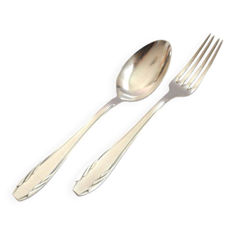 Vintage gulden cutlery in silver metal - fork + modernist spoon 1940/1950